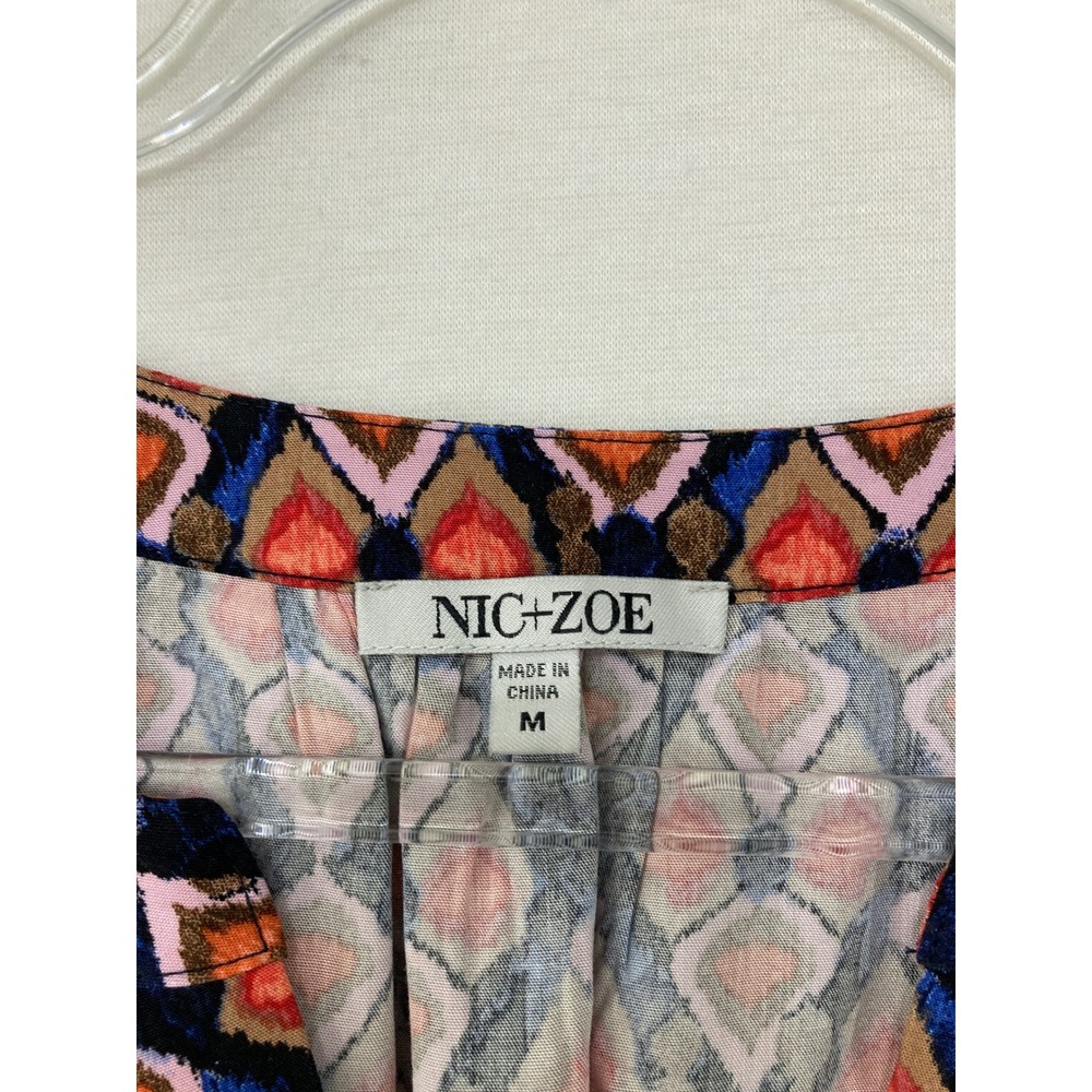 NIC+ZOE Blouse Medium Multicolor Geometric Ikat Print Split V-Neck Viscose - Picture 4 of 11